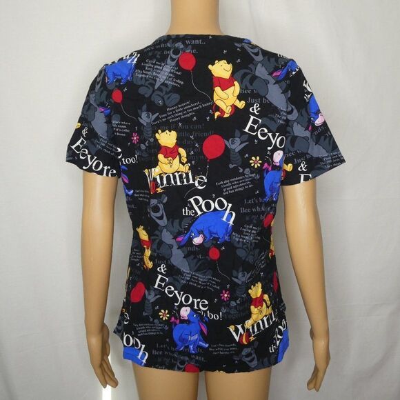 Disney Winnie the Pooh Eeyore Medical Scrubs Top Shirt Pockets V Neck Tigger XS - Picture 10 of 10